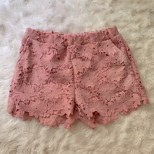 Pink floral lace shorts high waisted shorts comfortable stretchy and has pockets